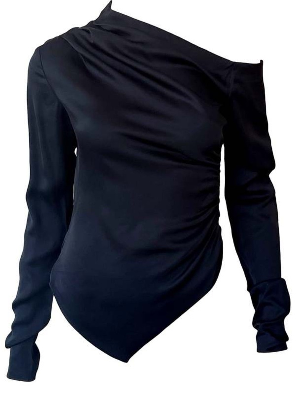 A.L.C. Jamie Top Dark Blue Sapphire Off Shoulder Asymmetrical Viscose Sz 6